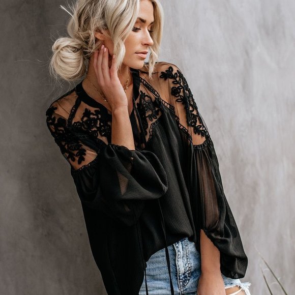 LAST ONE - FORMAL INVITATION LACE BLOUSE - BLACK - Picture 5 of 11